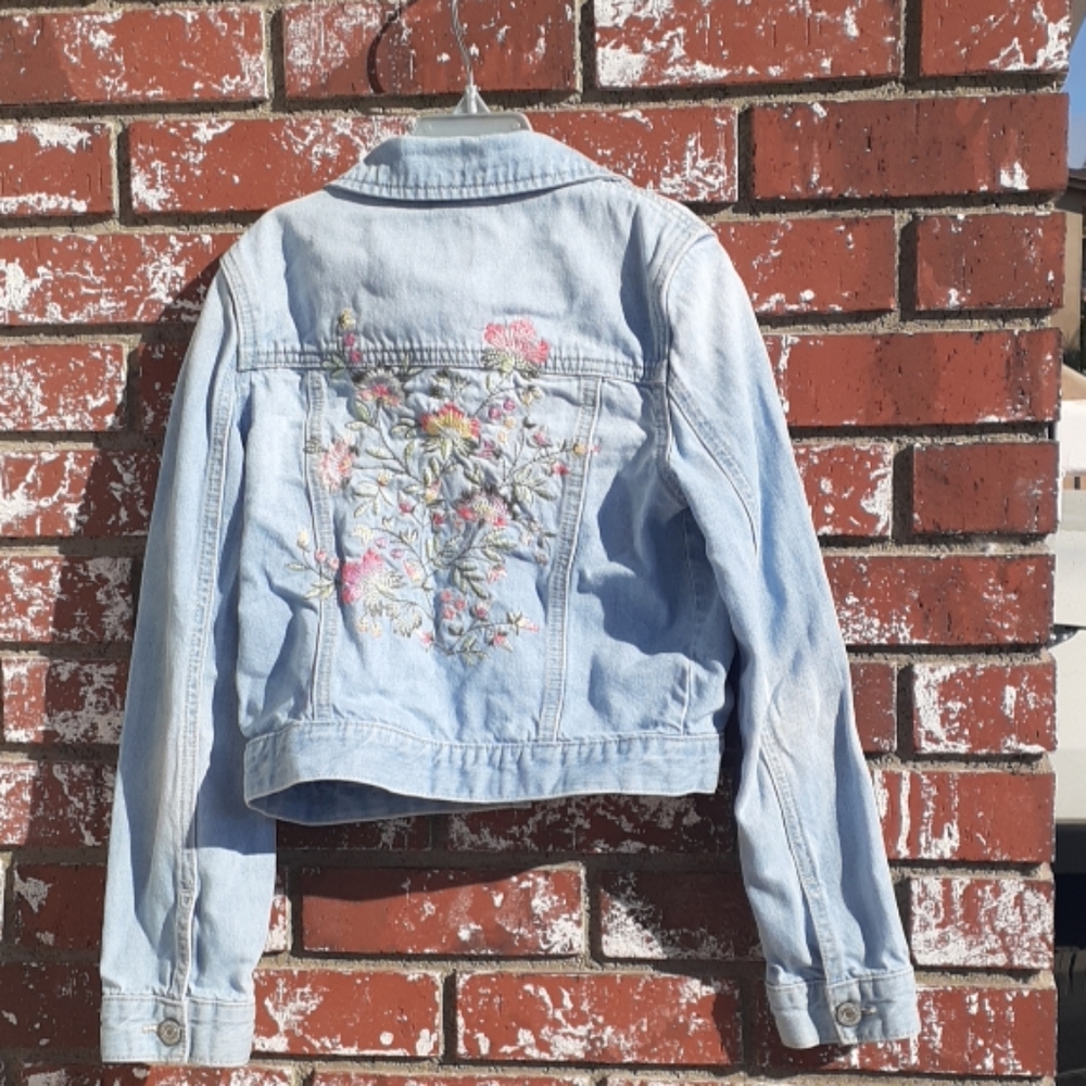 Gap Denim Jacket Flowers Girl L Size Light blue